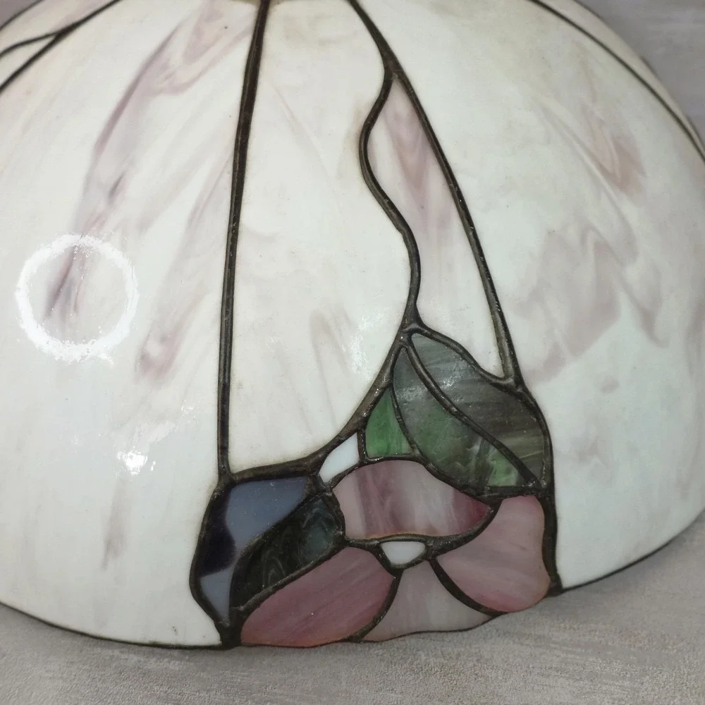 VTG Tiffany Style Stained Glass Dome CeilingLamp Shade Hanging Floral Leaf 14.5